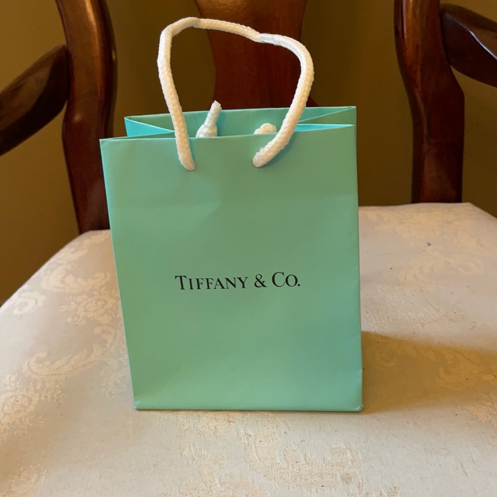 Authentic small Tiffany & Co. shopping bag in EUC, 6 x 5”, great for display